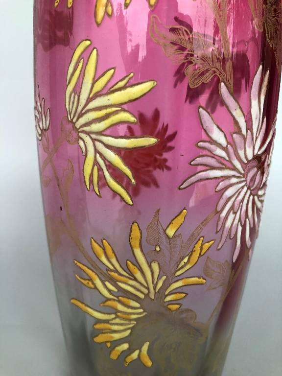 ANCIEN ET JOLI VASE LEGRAS OLGA VERRE EMAILLÉ DECOR CHRYSANTHEME