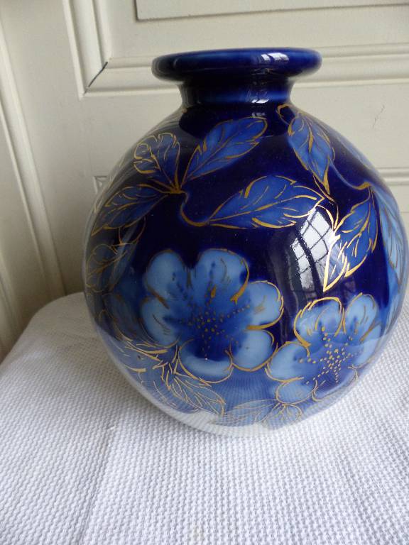 No - 271 - Vase boule Camille Tharaud Limoges France , décor floral . | Puces Privées