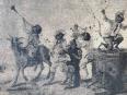 Grotesque musicien fin XVII ou XVIII panneau trumeau découpé Pointillisme | Puces Privées