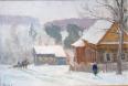Traineau dans la neige et datcha, Huile sur toile de G. GORDON (1909- ?) vers 1940, cadre argenté | Puces Privées
