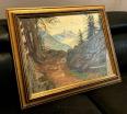 Henri Edouard HUGUENIN-VIRCHAUX (1878-1958)  huile sur toile vue des Alpes depuis un sentier forestier | Puces Privées