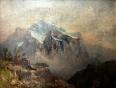 Pendant de tableaux ( huile sur panneau XIXeme ) vue des Alpes en automne et en hivers. | Puces Privées