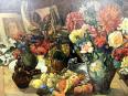 Grande huile sur toile époque XIXeme  nature morte aux fleurs, fruits et livre ouvert  Signature de Southwick | Puces Privées