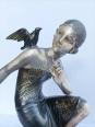 Sculpture Art Déco par Uriano Femme et fillette aux oiseaux | Puces Privées