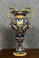 vase amphore en majolique italienne à décor émaillé polychrome sur fond bleu (haut 80cm) | Puces Privées