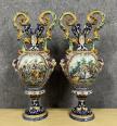 Gaetano Battaglia (1850-1885) : paire de très grands vases en faïence émaillée époque XIXeme (h82cm) | Puces Privées