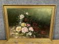 Emile GAUFFRIAUD (1877-1957) : grande huile sur toile nature morte aux roses datée de 1918 | Puces Privées