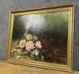 Emile GAUFFRIAUD (1877-1957) : grande huile sur toile nature morte aux roses datée de 1918 | Puces Privées