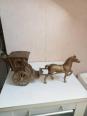 cheval et charette en laiton ou bronze longueur 32 cm hauteur 14 cm | Puces Privées