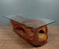 table basse vintage en bois et verre datée 1999. | Puces Privées