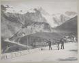 Epreuve ancienne tirée sur papier albuminé Paysage de montagne Alpes randonneurs | Puces Privées