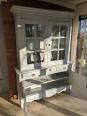 armoire vitrée (vaisselier) et meuble bas, patine blanche | Puces Privées