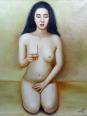 Grand tableau huile sur toile vintage nu De Miro | Puces Privées
