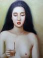 Grand tableau huile sur toile vintage nu De Miro | Puces Privées