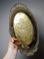 Plat coupe en laiton repoussé Art Nouveau ancien XIXe feuilles de lierre | Puces Privées