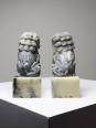Paire de petits Chiens/Lions Foo en pierre de savon sculptée vintages | Puces Privées