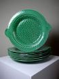 7 Assiettes plates anciennes poissons vert barbotine de Sarreguemines | Puces Privées