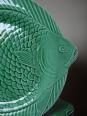 7 Assiettes plates anciennes poissons vert barbotine de Sarreguemines | Puces Privées