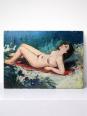 Tableau petit nu de femme allongée, style naïf huile sur panneau vintage | Puces Privées