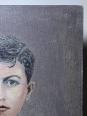 Grand portrait ancien, huile sur toile, jeune homme en blouse d'écolier XIXe-XXe | Puces Privées