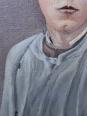 Grand portrait ancien, huile sur toile, jeune homme en blouse d'écolier XIXe-XXe | Puces Privées