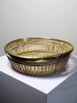 Plateau, corbeille rond en bambou clair cerclage laiton vintage Italie années 70 | Puces Privées