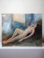 Grand tableau nu femme allongée, moderne huile panneau vintage | Puces Privées