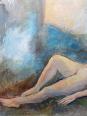 Grand tableau nu femme allongée, moderne huile panneau vintage | Puces Privées