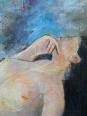 Grand tableau nu femme allongée, moderne huile panneau vintage | Puces Privées