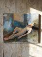 Grand tableau nu femme allongée, moderne huile panneau vintage | Puces Privées