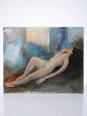 Grand tableau nu femme allongée, moderne huile panneau vintage | Puces Privées
