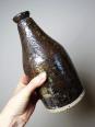 Bouteille en grès pyrité émaillé vintage artisanale signée Jean Lamy | Puces Privées