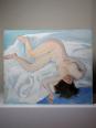 Tableau nu femme endormie, moderne huile panneau vintage | Puces Privées