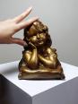Petit buste fillette boudeuse en plâtre patine dorée ancienne | Puces Privées