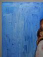Tableau portrait nu de femme contre un mur, moderne huile sur panneau vintage | Puces Privées