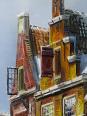 Grand tableau scène urbaine huile sur bois encadré John Haanstra vintage | Puces Privées