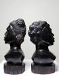 Couple de bustes Malgaches bois exotique foncé sculpté artisanat années 40-70 | Puces Privées