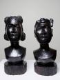 Couple de bustes Malgaches bois exotique foncé sculpté artisanat années 40-70 | Puces Privées