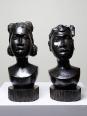 Couple de bustes Malgaches bois exotique foncé sculpté artisanat années 40-70 | Puces Privées
