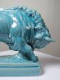 Bison Zsolnay en faïence émaillée turquoise, Hongrie, XXe siècle années 40-50 | Puces Privées