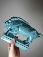 Bison Zsolnay en faïence émaillée turquoise, Hongrie, XXe siècle années 40-50 | Puces Privées