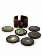 Dessous de verres en agate et bois tourné dans leur support vintage 1960-1970 | Puces Privées