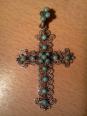 Ancienne croix bijoux crucifix pendentif fil argent tressé et turqoise XIX ème, Argent, Bijoux | Puces Privées
