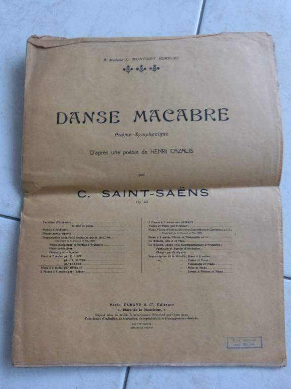 ANCIENNE PARTITION ANNEES 1900  DANSE MACABRE Par C.SAINT SAËNS | Puces Privées