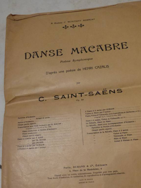 ANCIENNE PARTITION ANNEES 1900  DANSE MACABRE Par C.SAINT SAËNS | Puces Privées