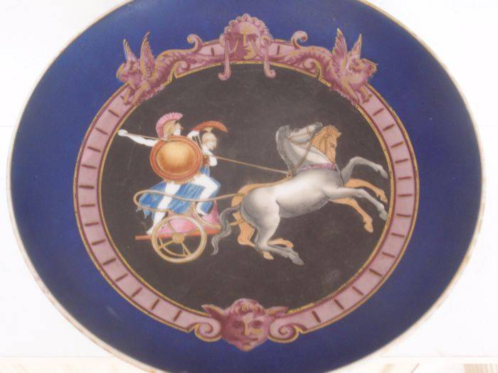 Coupe à fruits Tazza avec base en argent et décor grec - Argent 833 - Pays-Bas - 1864 | Puces Privées