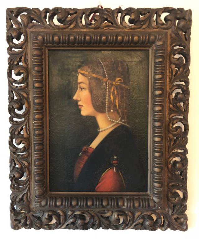 Léonard de Vinci Béatrice d'Este peinture sur toile Copie XXe Sforza Milano | Puces Privées