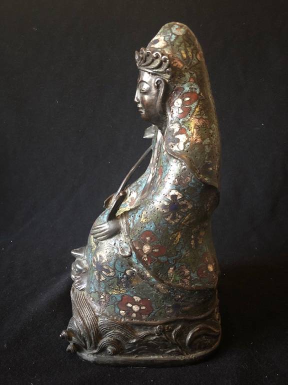 Tibet bronze cloisonné manjuist samantabhadra Kwan-yin Bodhisattva Guanin XIXe | Puces Privées