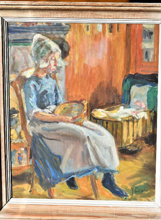 La jeune hollandaise,  Yvonne BRUDO, huile sur toile signée et encadrée, vers 1950 | Puces Privées