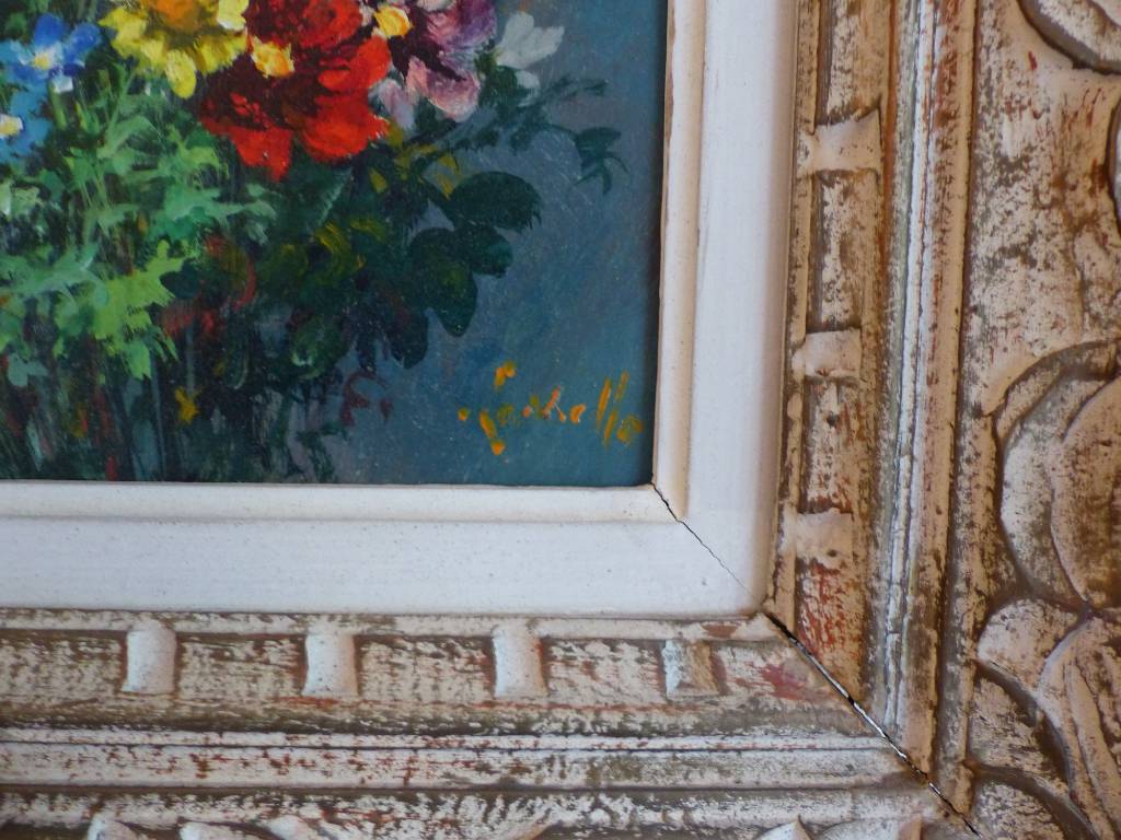 No - 419 - Tableau bouquet de fleurs huile sur panneau époque  XXème | Puces Privées